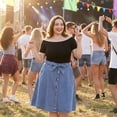 thumbnail image 2 of Agnes Orinda Women's Plus Size Outfits Fashion Tie Waist A Line Midi Denim Skirt 1X Grey Blue, 2 of 8