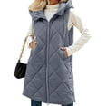 thumbnail image 2 of qelini Long Vest Coat for Women Plus Size Padded Sleeveless Hooded Tee Solid Color Stand Collar Puffer Jacket with Pockets, 2 of 9