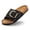 Black, variant on Women's Black Faux Leather Slide Sandals with Gold Buckle Comfort Cork Footbed Non-Slip Summer Shoes Size 8