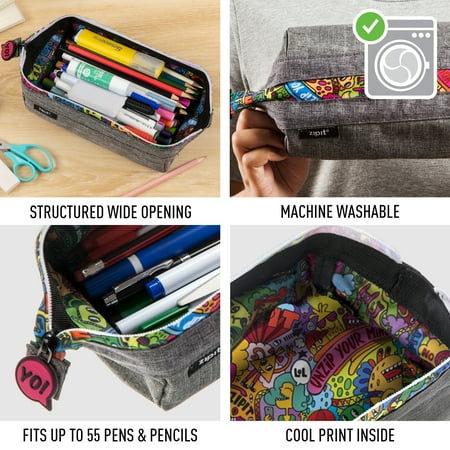 ZIPIT Lenny Pencil Case Large Capacity Pouch (Grey)