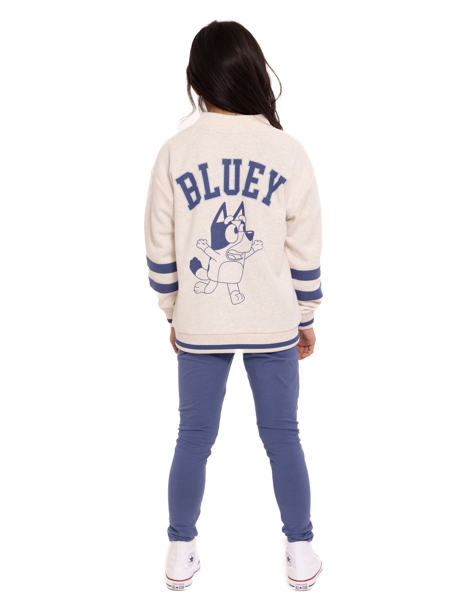 Bluey Girls Varsity Cardigan Sweater with Long Sleeves, Sizes 4-16