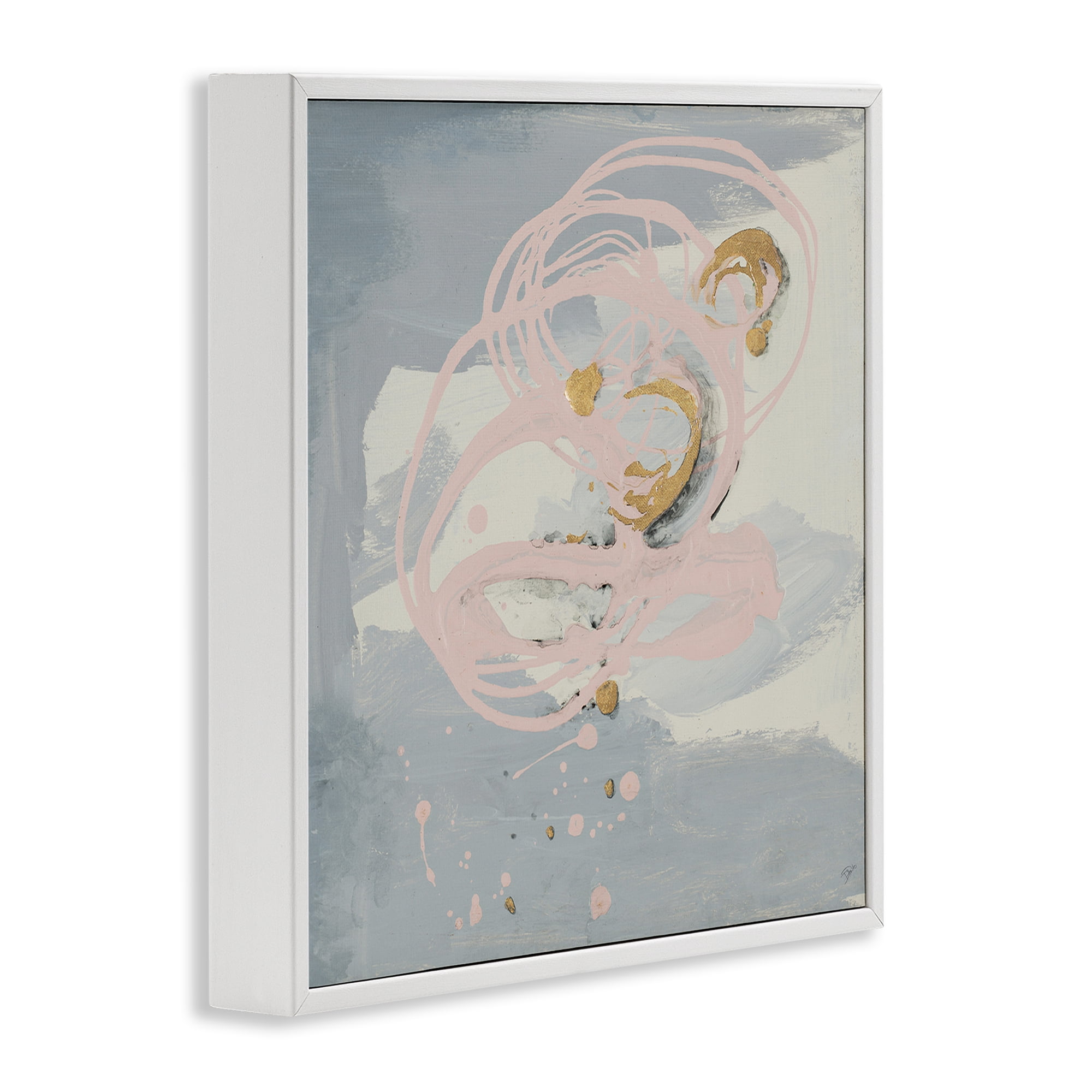 Stupell Industries Grey with Pink Swirl Abstract Painting White Framed Art Print Wall Art, 12 x 12