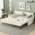 thumbnail image 4 of Bellemave Twin Size Upholstery Daybed with Adjustable Trundle and USB Charging Design,Wooden Twin Daybed Sofa Bed with Pop Up Trundle,Can be Flat or Erected(Beige), 4 of 14