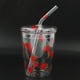 thumbnail image 4 of Vaso de vidrio resistente al calor con diseño de fresa transparente para café, jugo y agua potable con tapa con pajita, 4 of 12