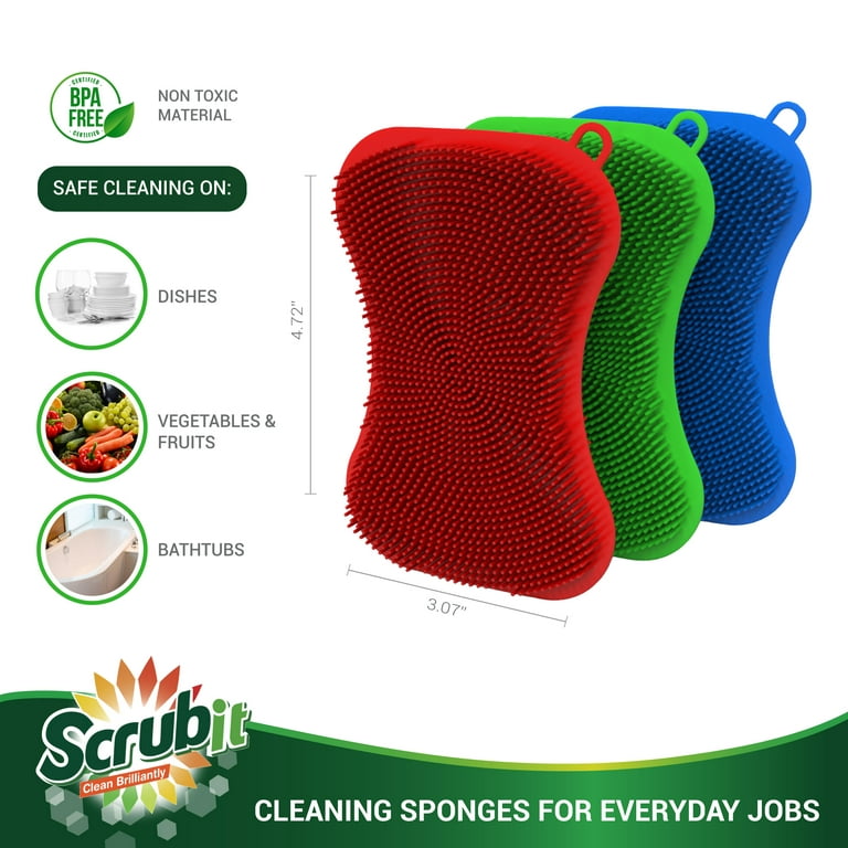  Silicone Dish Brush, Non-Scratch Scrub Sponges for Washing  Dishes, Sponges for Cleaning Kitchen, Bathroom, and Household, Non-Scratch  Sponges Safe for Non-Stick Cookware (B) : Health & Household
