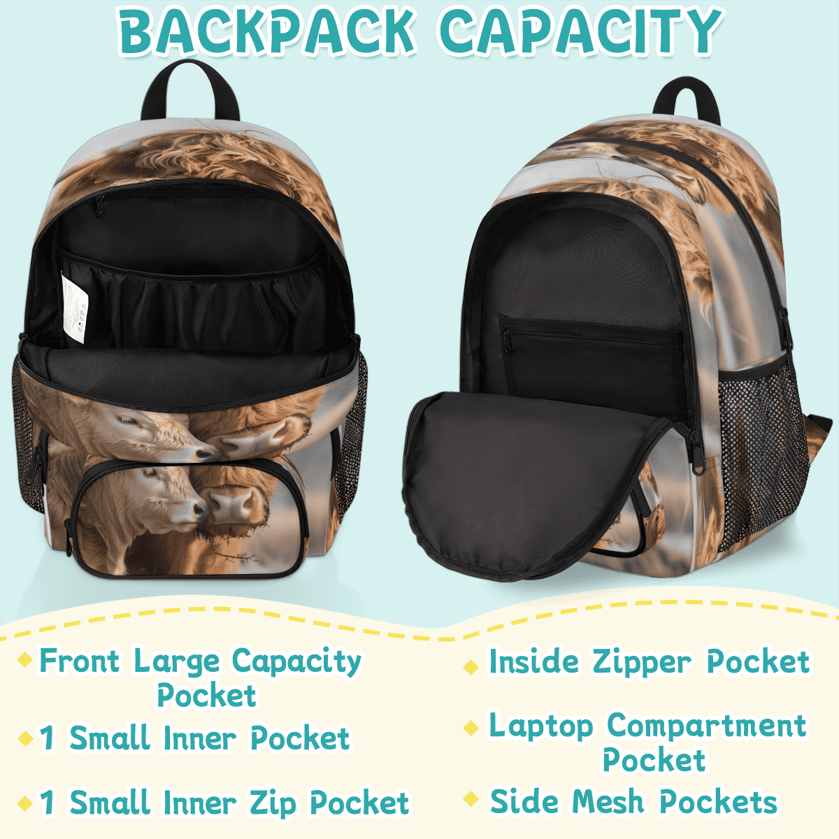 Herdesigns Farmhouse Highland Cow Laptop Backpack for Women Men, 18.3 Inch Large Computer Backpacks Fashion Teacher Nurse Bag Casual Daypack for Work Travel
