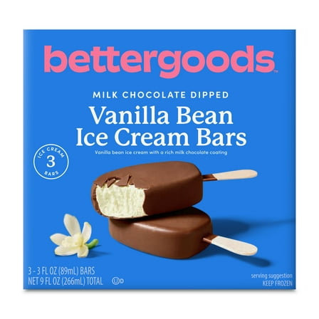 bettergoods Milk Chocolate Dipped Vanilla Bean Ice Cream Bars, 3 fl oz, 3 Pack