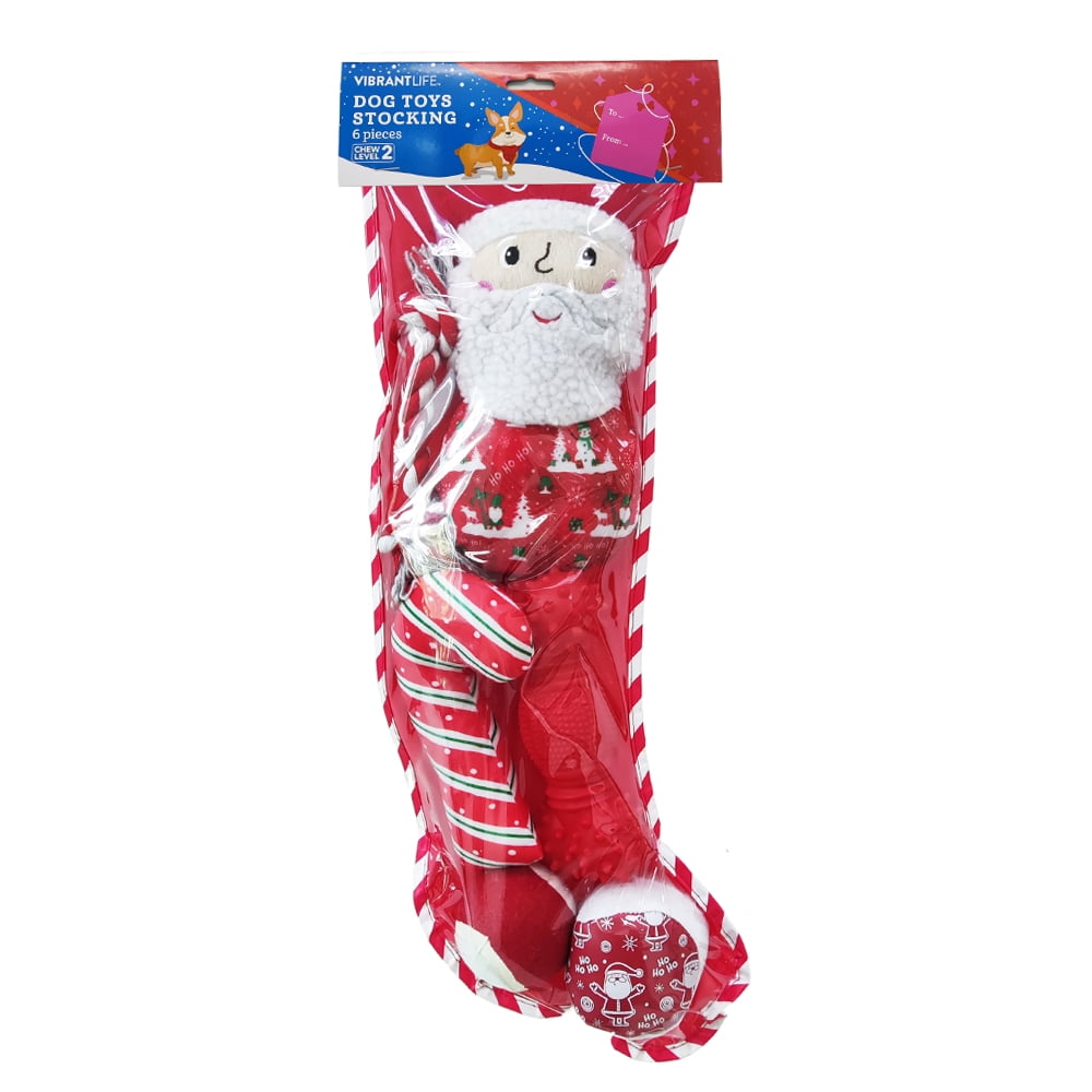Vibrant Life Holiday 6 Piece Dog Toy Stocking Gift Set, Red