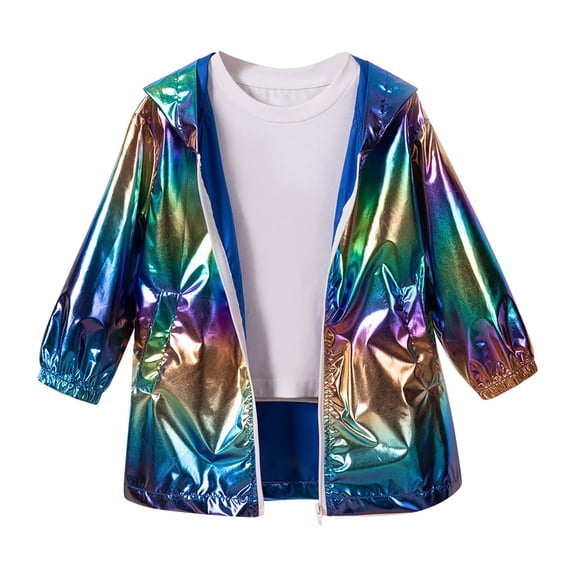 Boys and Girls Iridescent Sun Protection Jacket, Full Zip Long Sleeve Lightweight Hoodie for Spring and Autumn, Thin UV Protective Outerwear for Outdoor Activities, School, and Casual Layering - Blue