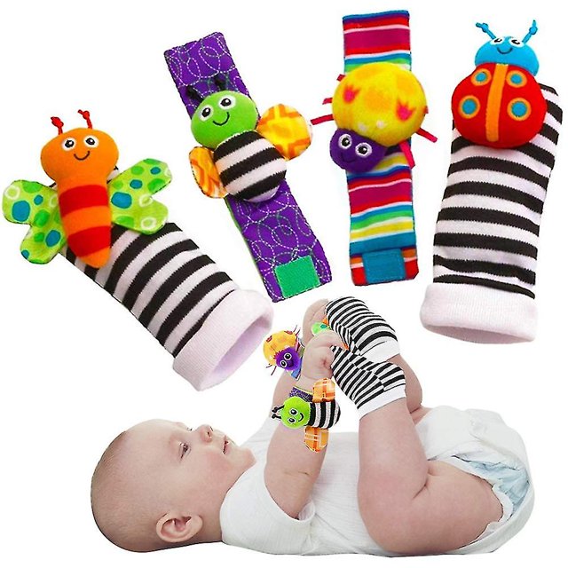 Bonitos calcetines suaves de animales, juguetes, sonajeros de mu?eca y buscadores de pies para mariposas divertidas y mariquitas, juego de 4 Uds. LingWen 8390605154126