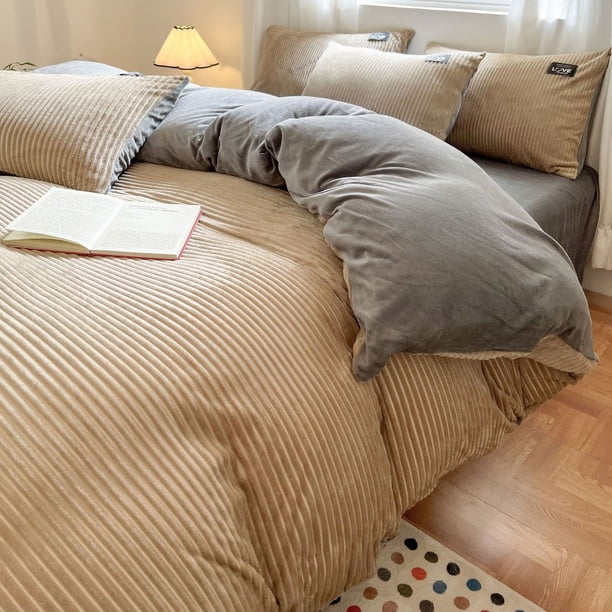 Juego de cama de cuatro piezas de terciopelo de leche, ropa de cama de clase A con forro polar, sábana de terciopelo coral de tres piezas, funda de edredón, funda de edredón de franela para invierno