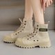 thumbnail image 2 of NECHOLOGY Botas Mujer Zapatos Botines de mujer Zapatos de mujer Botas largas hasta el tobillo de moda Tacones gruesos Botas largas de gamuza plisadas por encima de la rodilla (Khaki, 7.5), 2 of 3