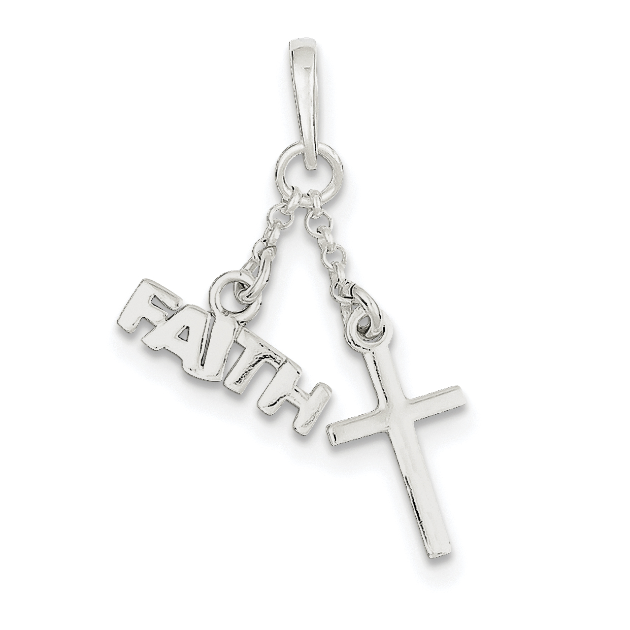 Sterling Silver Polished Faith & Cross Pendant