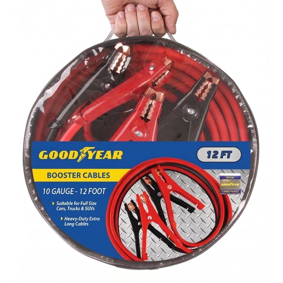 Goodyear 10 Gauge 12 ft Jumper Cables for Car, Case Included