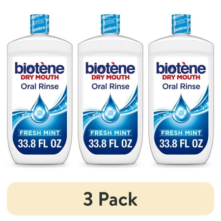 (3 pack) Biotene Oral Rinse Moisturizing Mouthwash for Dry Mouth Relief, Fresh Mint, 33.8oz