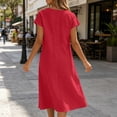 thumbnail image 6 of VBVC Women's Cotton Linen Tie Neck Midi Dress , Ladies' Casual Short Sleeve Shift Dress , Summer Solid Color Tunic Dress For Women, S-2XL, 6 of 8