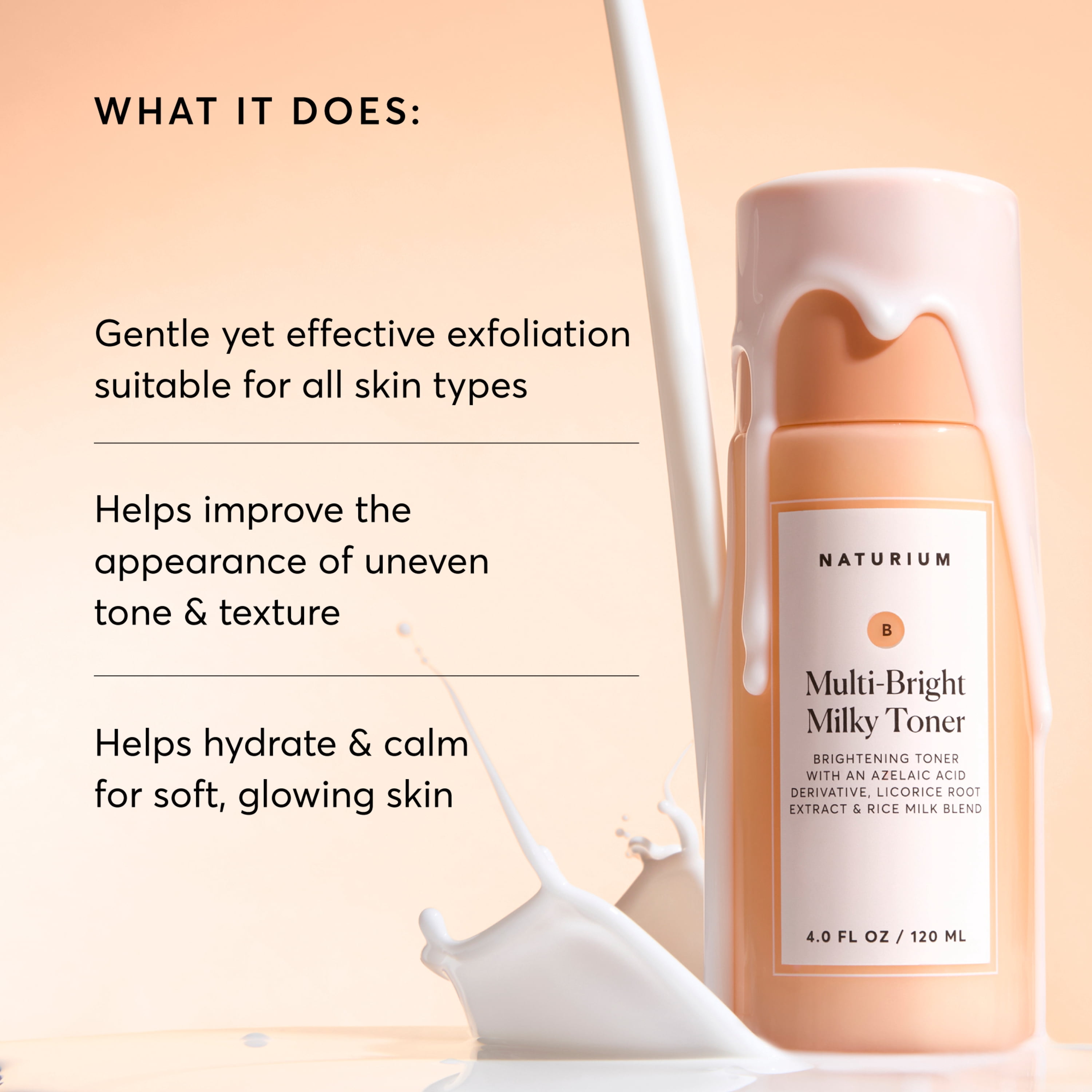 Naturium Multi-Bright Milky Toner, Exfoliating Skincare for Face with Azelaic Acid, 4 fl oz