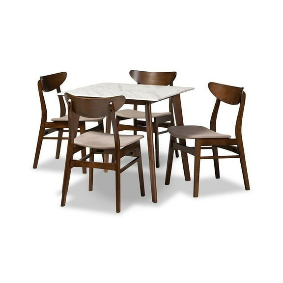 Mid-Century Modern Transitional Fabric Upholstered 5-Piece Dining Set with Faux Marble Dining Table