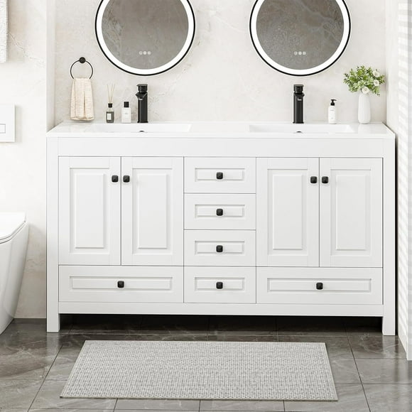 GAZHOME Bathroom Vanity with Double Sink , Modern Thickened Bathroom Storage Cabinet, 60 inch