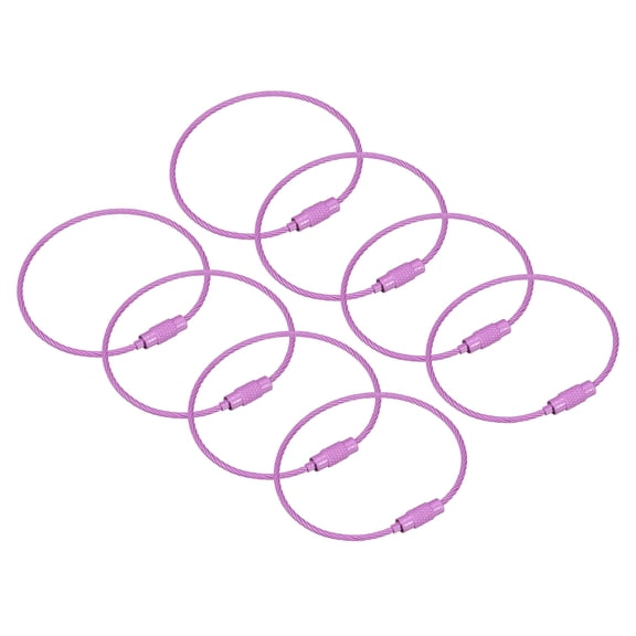 Uxcell 8Pack Cable Key Rings, 6-inch(155mm) Wire Keychain Twist Loops, Purple