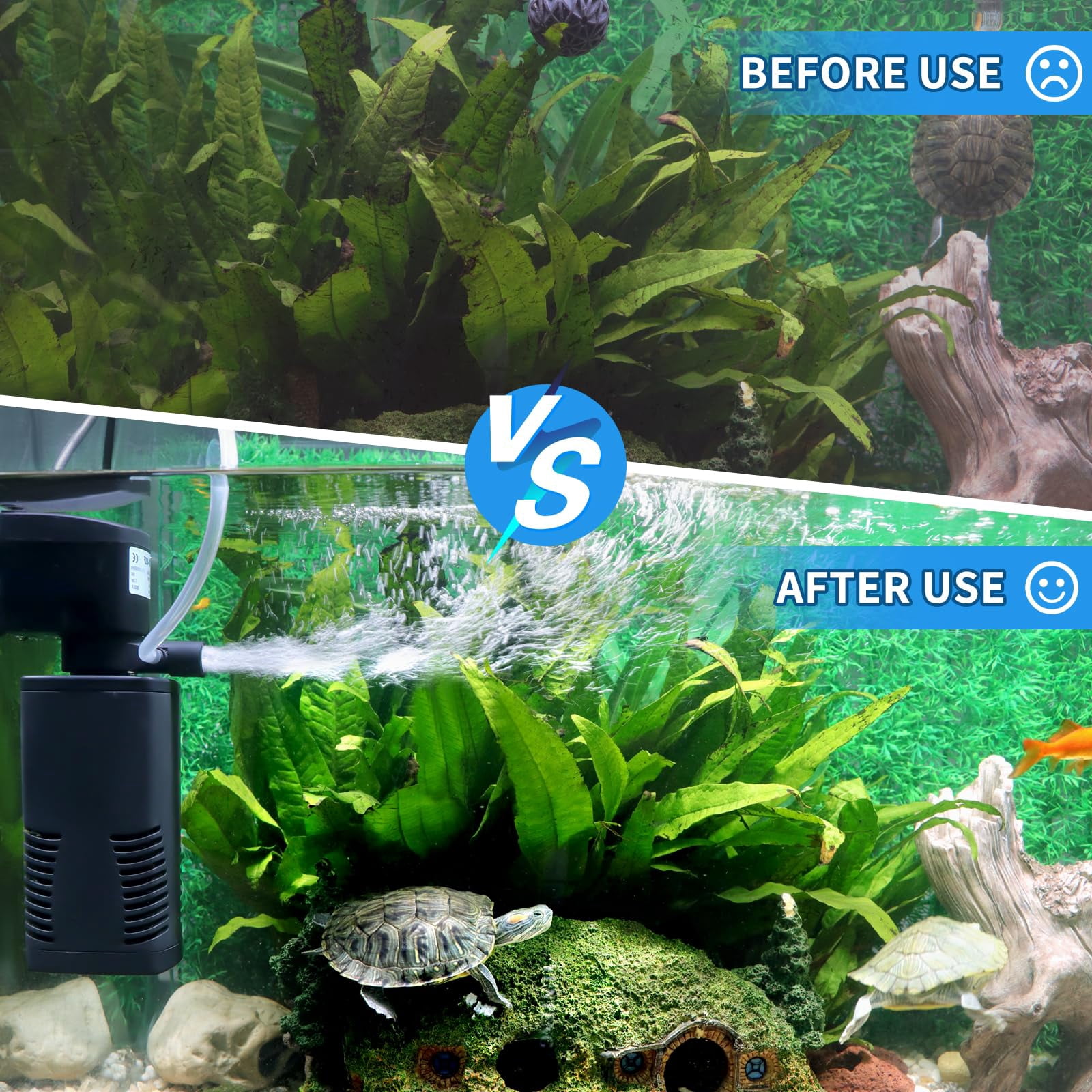 TARARIUM Fish Tank Filter for 15-40 Gallon Tank, 160 GPH Crystal Clear Powerful Internal Aquarium Filters Submersible Pump& Filter System for Fish Tank & Turtle Tank