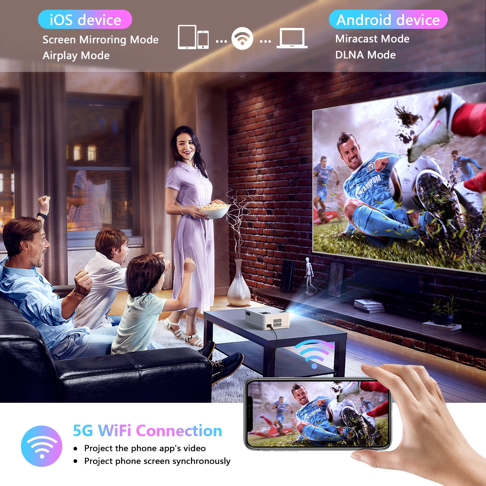 Ailessom Projector, 1080P, 5G Wi-Fi, Bluetooth 5.0, 9800LM, 4K 