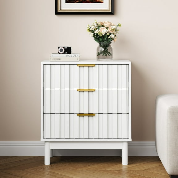 Sunvivi Fluted 3 Drawer Dresser, Wood Closet Organizer for Bedroom, Living Room, Entryway, White