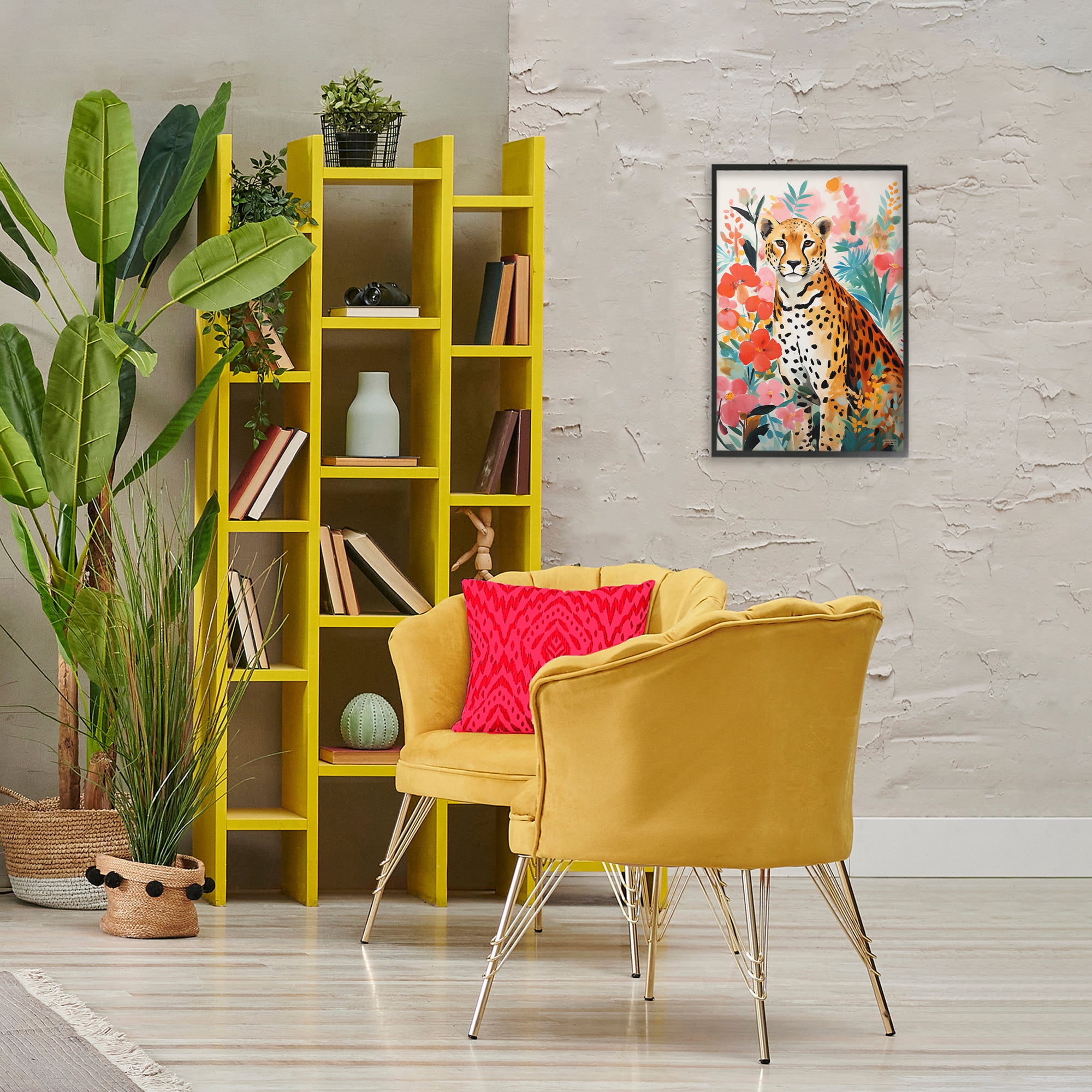 Stupell Industries Floral Adorned Leopard Animals & Insects Painting Black Framed Art Print Wall Art, 16 x 24