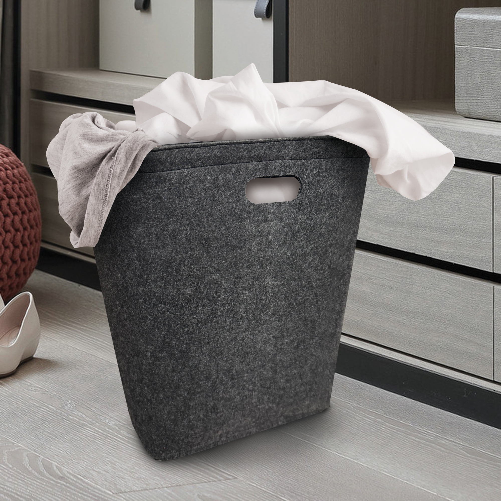 Mainstays Felt Hamper with Handles, Gray, Adult