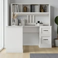 thumbnail image 2 of GZXS L-Shaped White Computer Desk with Hutch, 59" Large Home Office Corner Desk with 2 Drawers and Open Shelves, Modern Writing Table with Storage for Study, Bedroom, Living Room, 2 of 8