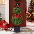 thumbnail image 3 of 32in Christmas Snowman Topiary - Christmas Snowman Shaped Tree with Red Bow Santa Hat Faux Plastic Topiary Snowman for Christmas Indoor/Outdoor Decorations,Snowman Decor,Christmas Decor(With Base A), 3 of 8