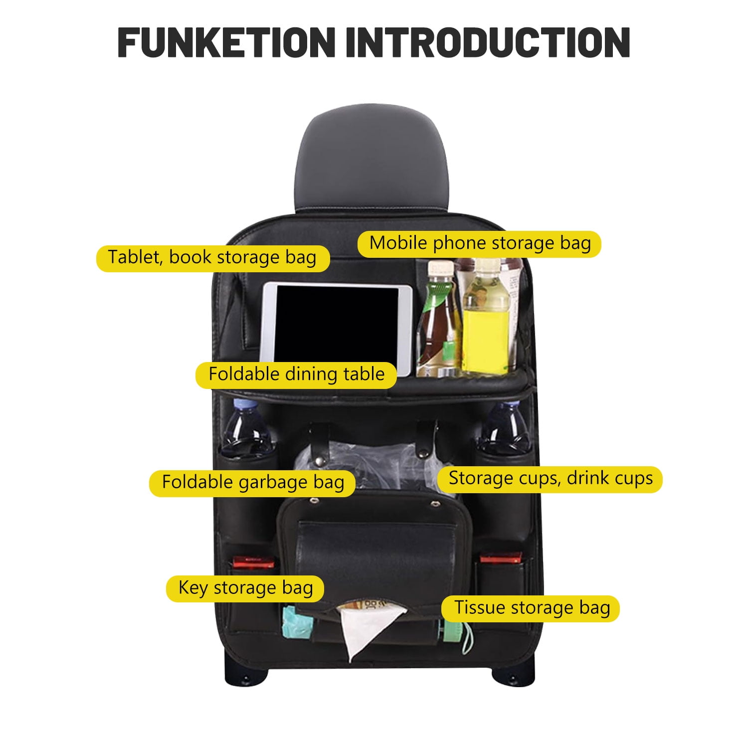 ASKITO 2PCS Car Backseat Organizer with Foldable Tray, PU Leather Universal Car Seat Protector for Kids, Pets & Travel Accessories, Black