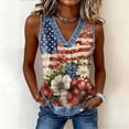 thumbnail image 3 of Tops for Women Trendy Gsakboxl Women's Summer Casual V‑Neck Sleeveless Tank Top Denim Trim & Independence Day Flag Print Fashion Vest Shirt Wine Red XXL, 3 of 6