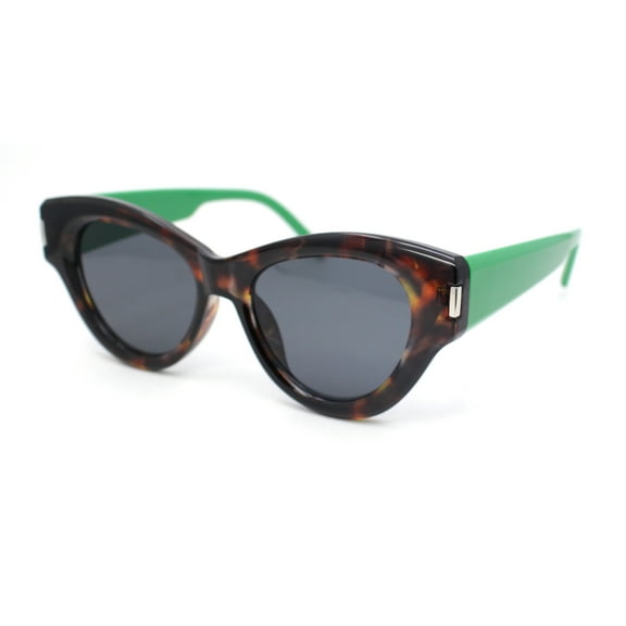 Thick Bevel Horned Oversized Cat Eye Fashion Sunglasses Tortoise Green - Black