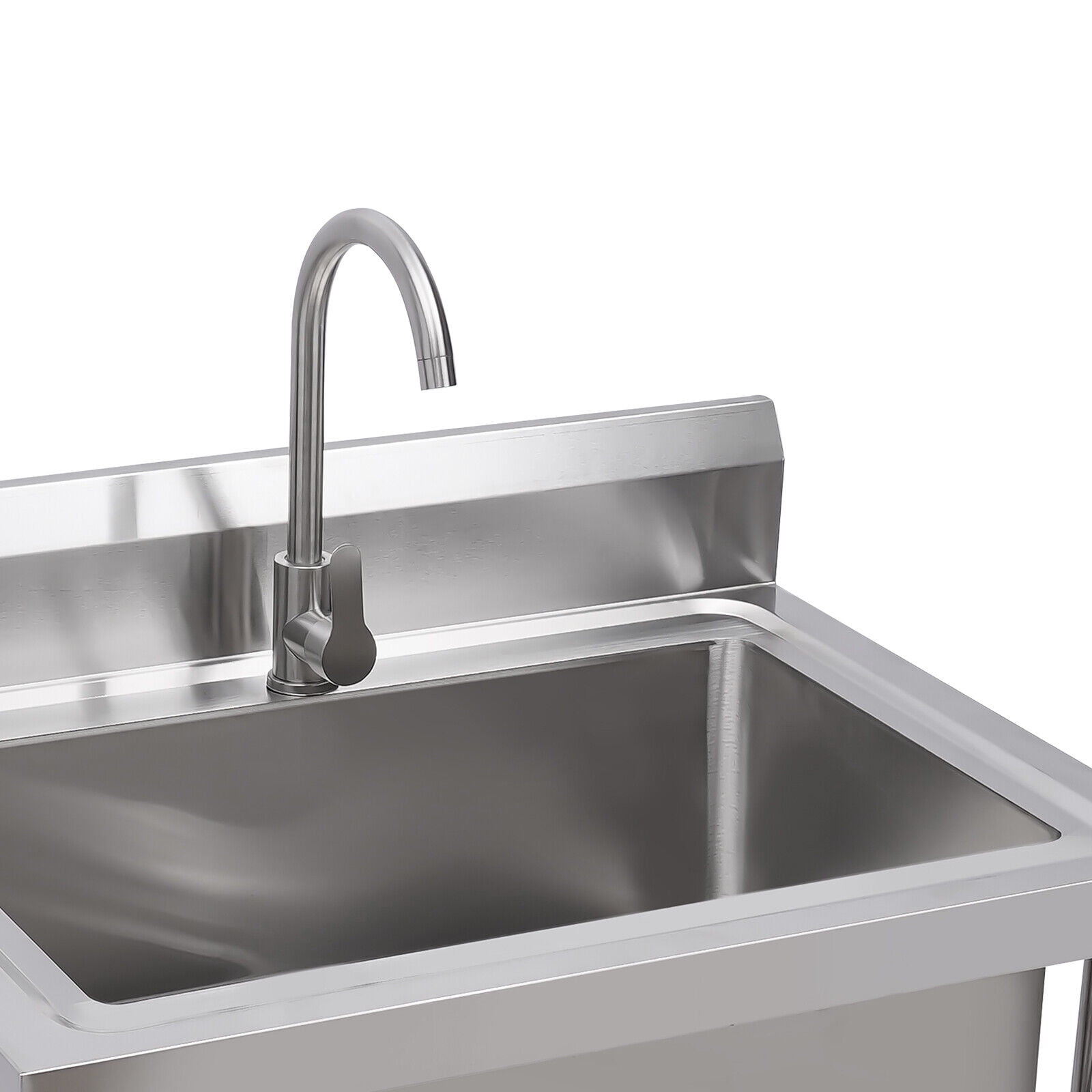 Kitchen Sink Stainless Steel Sink Commercial 1 Compartment Utility Sink with Faucet Silver Sink