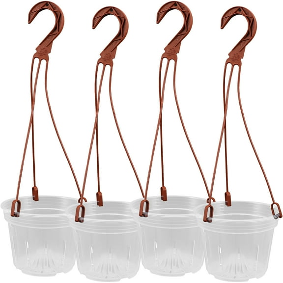 REACHISE 4 Plastic Hanging Plant Pots with Hooks for Balcony, Lawn, Patio, Home & Office