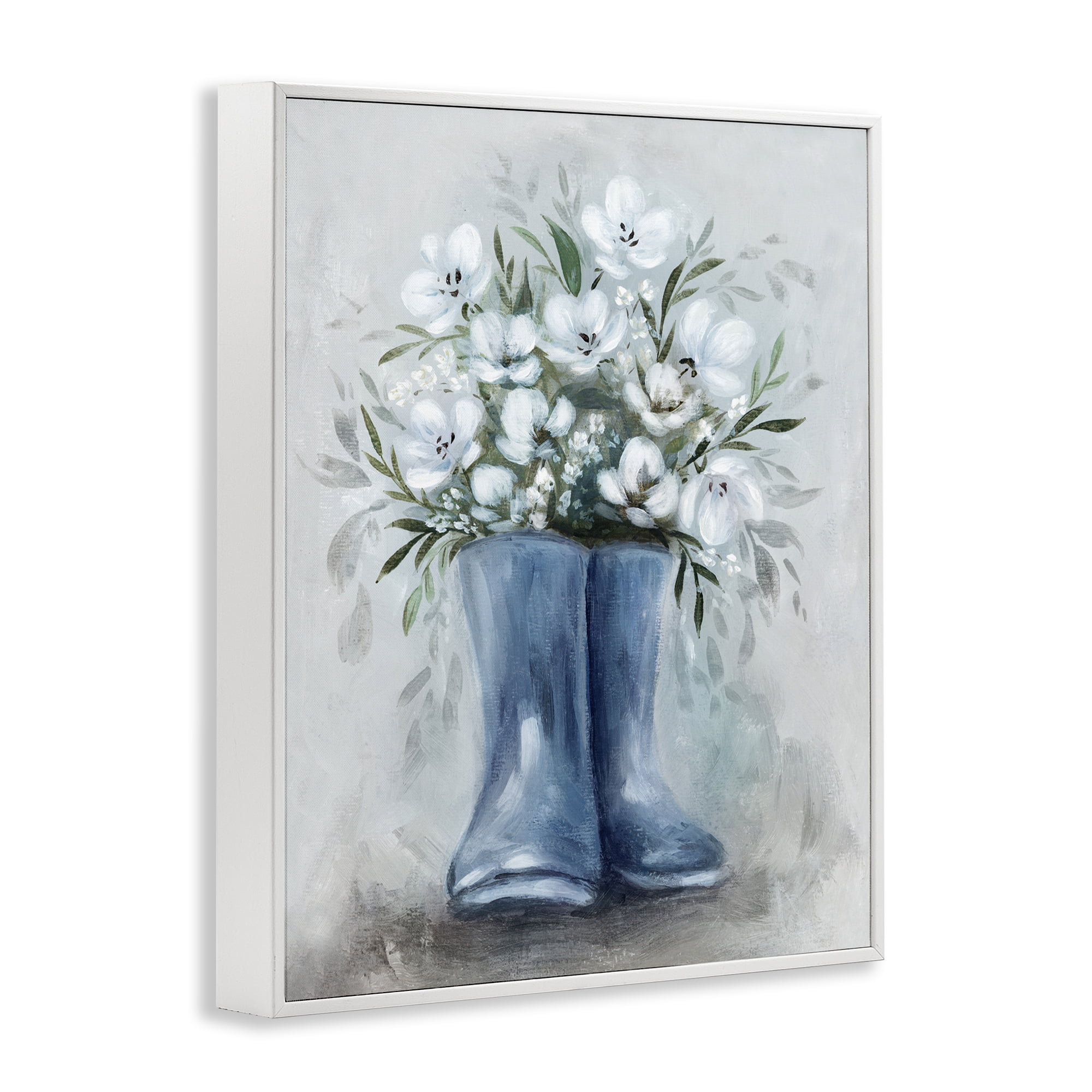 Stupell Industries Botanical Bouquet in Blue Boots White Framed Giclee Art, design by Kristen Brockmon