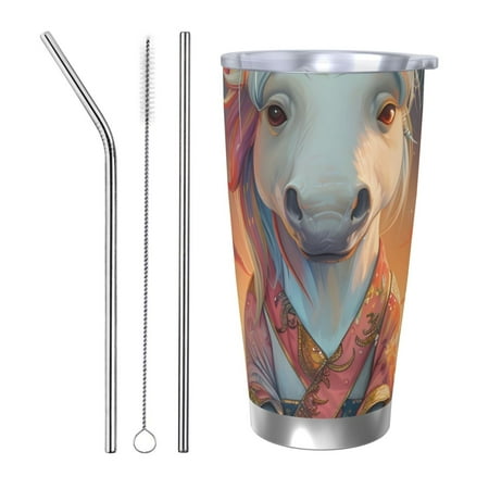 

Ocsxa Starry Sky Cute Horse Pattern 20oz Travel Coffee Mug with Flip Lid Stainless Steel Insulated Insulated Coffee Mug Thermal Cup with Splash Proof Sliding Lid-Straw Three-piece Set
