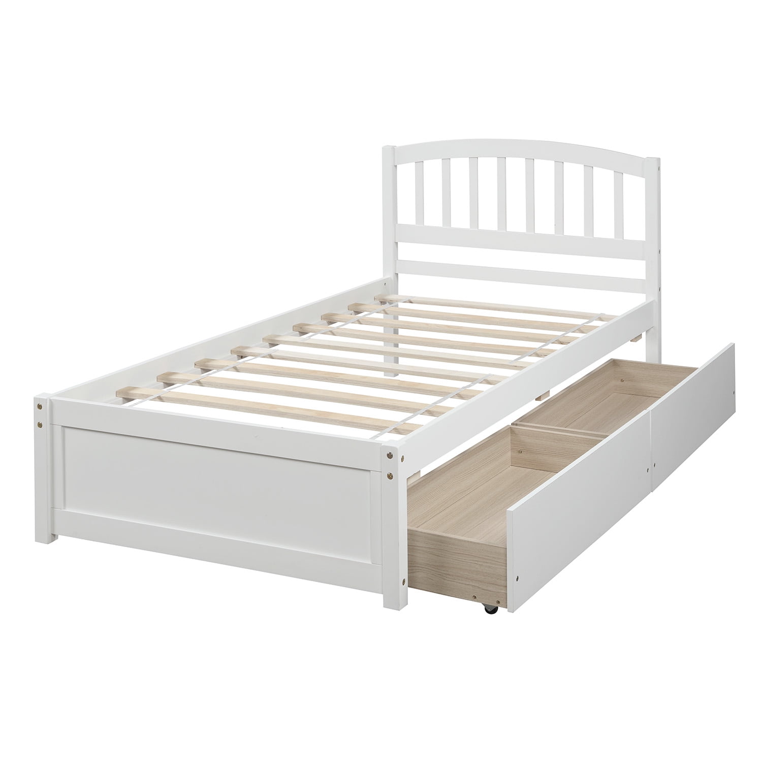 Gewnee Twin Platform Storage Bed Wood Bed Frame with Two Drawers and Headboard, White