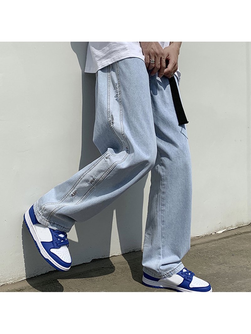 outfmvch jeans for men fashion plus-size loose jeans street wide