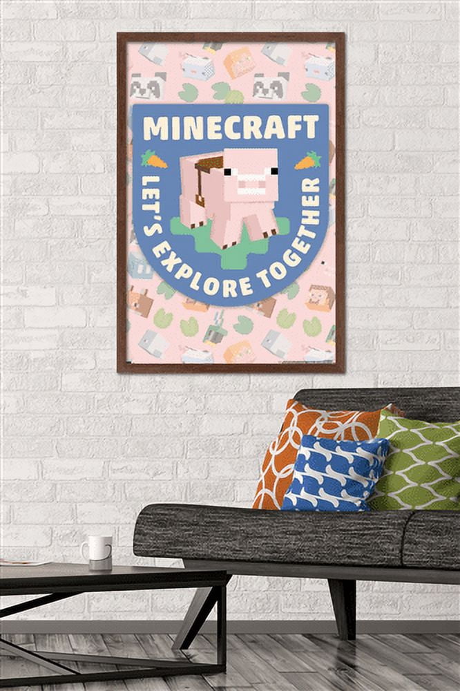 Minecraft - Let's Explore Together Wall Poster, 22.375" x 34" Framed