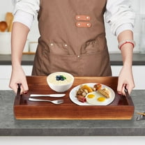 Serving Tray 17x12.2 Inch with Handles, Wooden Food Tray for Breakfast in Bed, Laptop Table, Ottoman Tray, Drink Carrier for Home & Kitchen