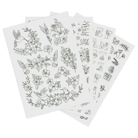 LINFANG 4Pcs Water Soluble Embroidery Stabilizer Delicate Sticky Wash Away Stabilizer Water Soluble Embroidery Paper Assorted Patterns for Hand Sewing Lover Bag Tablecloth