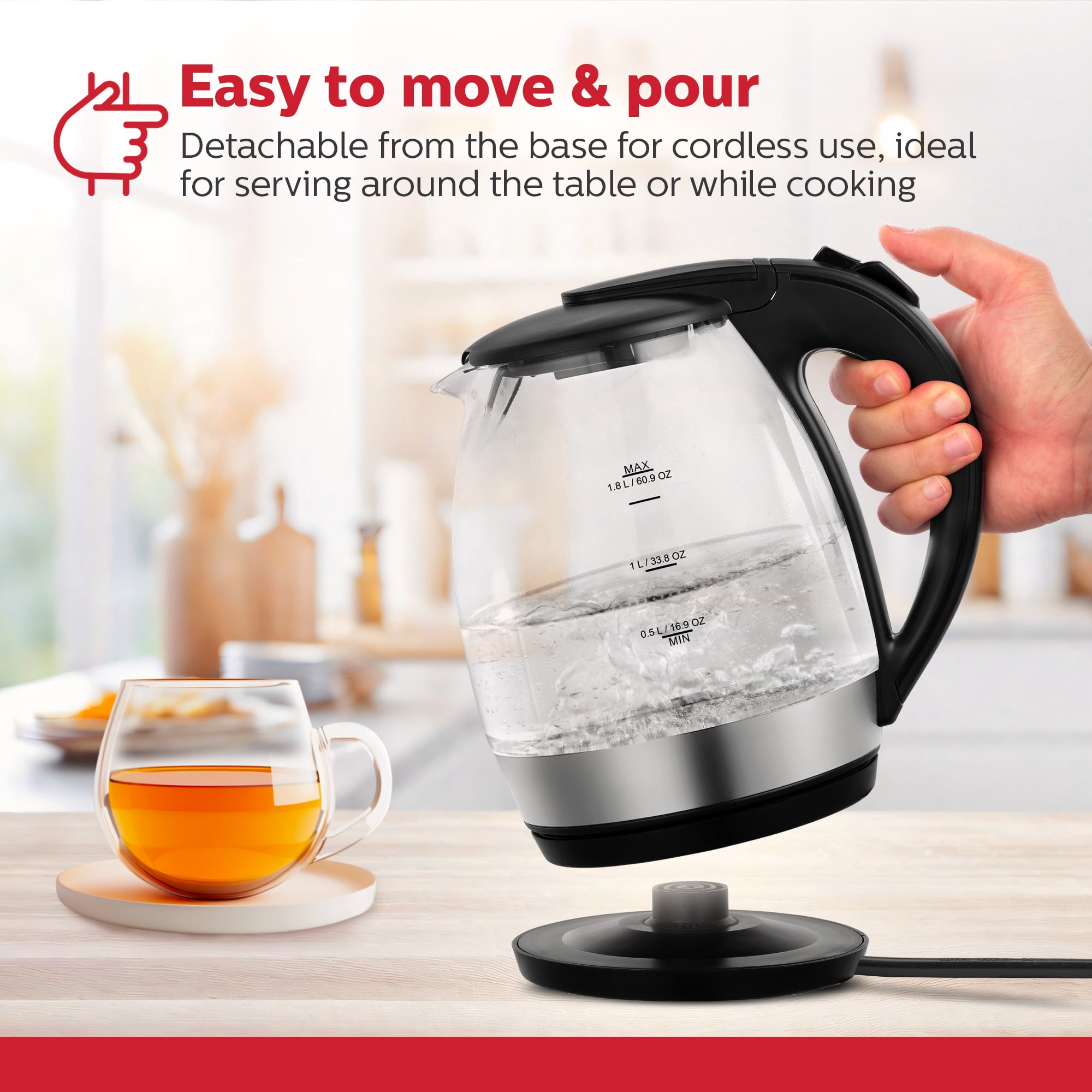 Holstein Housewares 1.9qt Glass Electric Water & Tea Kettle with LED 1850W