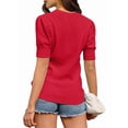 thumbnail image 2 of Womens Puff Short Sleeve Sweater Casual Summer Crew Neck Pullover Tops Ribbed Knit Sweater Blouse Red M, 2 of 5