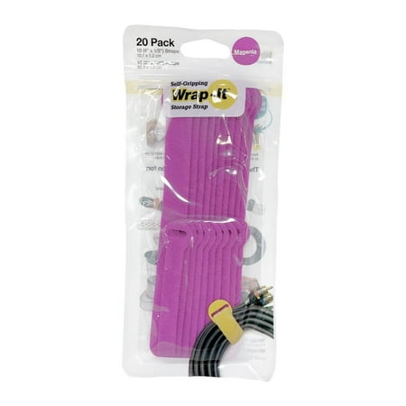 Wrap-It Storage - Self-Gripping Cable Ties (20-Pack) Reusable Hook and Loop Cord Organizer Cable Tie for Cord Management and Organization - Black
