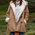thumbnail image 4 of Women's Winter Warm Sherpa Lined Suede Leather Longline Coat with Horn Buttons,Oversized Sherpa Fleece Outerwear Overcoat for Women, 4 of 8