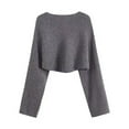 thumbnail image 4 of Fgnfyis Women Short Knit Sweater Long Sleeve Solid Round Neck Irregular Hem Loose Pullover Grey One Size, 4 of 5