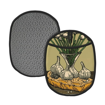 

Matuu Vintage Garlic Bread Illustration for Non Slip Pot Holder for Kitchen Baking and Cooking Silicone Pot Mat Mitten With Hanging Loop Heat Resistant 7.5 x 9.4 Inches