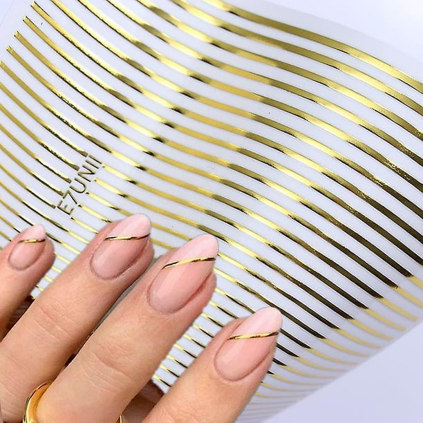 1 unidad de pegatinas 3d para uñas a rayas con líneas doradas y plateadas, papel deslizante autoadhesivo con estrella ondulada geométrica y corazón, pegatinas de transferencia de manicura oso de fresa Electrónica